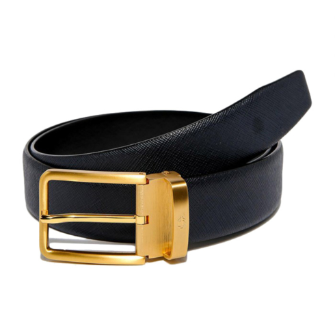 Navy Blue Saffiano Leather Belt Strap + Imperial Piercer - Gold Buckle
