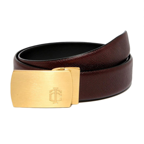Burgandy Saffiano Leather Belt Strap + Brashy Imperial - Gold Buckle