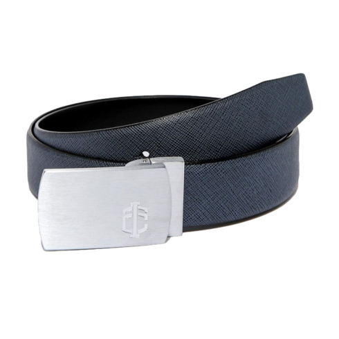 Navy Blue Saffiano Leather Belt Strap + Brashy Imperial - Silver Buckle