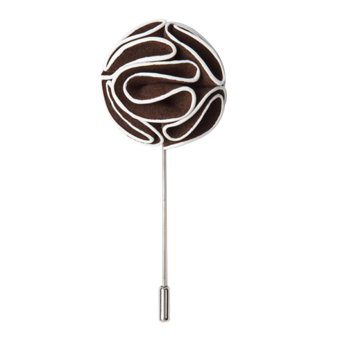 LAPEL PIN DARK BROWN PIPED-FLOWER