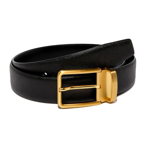 Black Saffiano Leather Belt Strap + Imperial Piercer - Gold Buckle