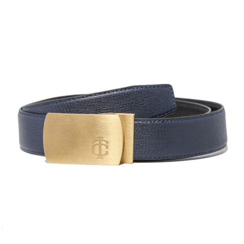 Grained Midnight blue leather belt and gold buckle for men, online shopping dubai, GCC