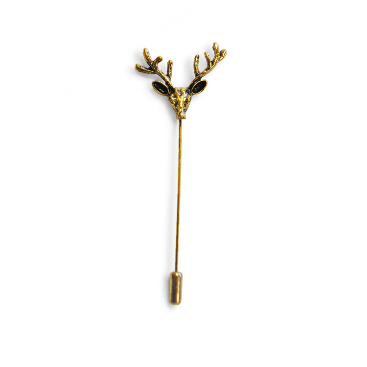 Stag head gold lapel pin
